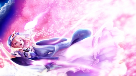 Happiness - yuyuko saigyouji, touhou, pink, magical, light, anime, happiness, happy