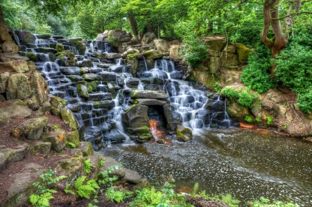 Virginia Waters Waterfall, Virginia - river, cascades, plants, stones, park