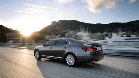 lexus ls - lexus, car, building, mountain