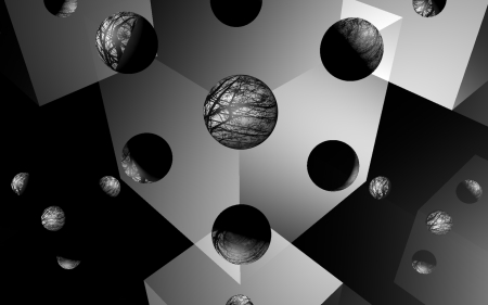 Circles and Squares - balls, abstract, reflection, 3d