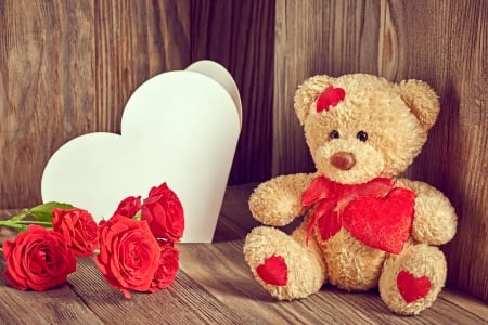 Valentine's Day - flowers, roses, valentines day, teddy bear, rose, bouquet