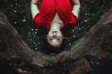 Lying Beauty - red, lying, woman, model