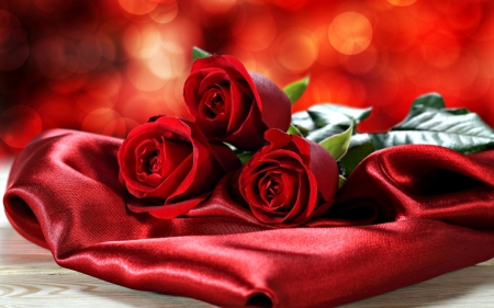 Happy Valentine's Day! - bokeh, silk, red, valentine, rose, flower