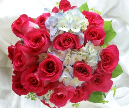 Bouquet of flowers - white, red, flower, rose, bouquet, bride