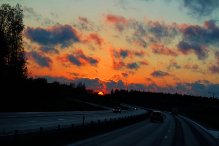 On the way - Orange, cars, Way, Black