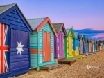 Bathing boxes line the beach at Brighton Victoria Australia