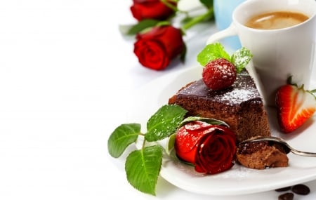 Coffee Time - roses, coffee, valentines day, rose, with love, cup