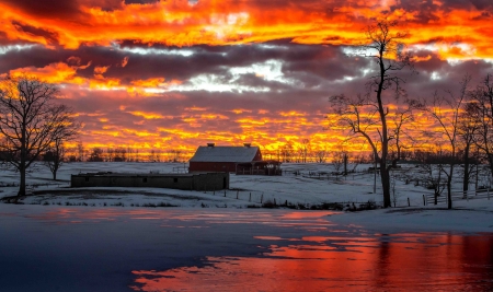 Firing Sky - sunsets, nature, house, fire