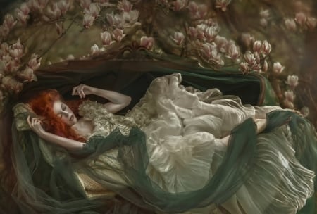 Sleeping Beauty - flowers, style, sleeping, woman