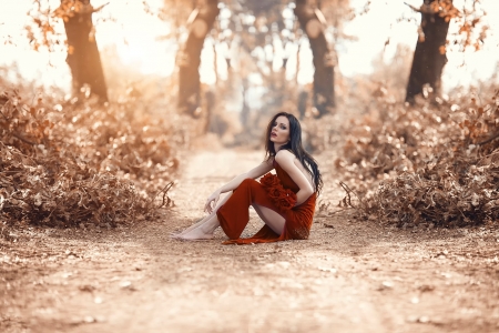 Fashion Model - woman, sitting, model, red