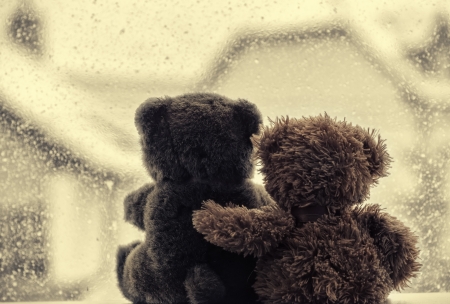 ღ - teddy bears, rain, drops, with love, love