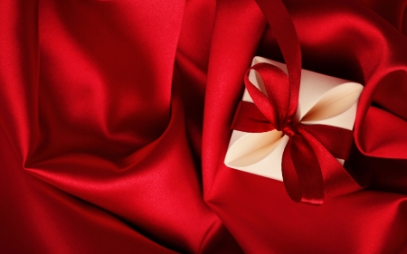 Happy Valentine's Day! - white, red, card, silk, bow, valentine, gift