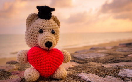 Happy Valentine's Day! - heart, red, valentine, cute, teddy bear, card, toy