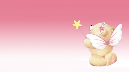 Good Night! - wings, night, toy, star, pink, card, fairy, cute, teddy bear