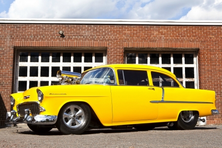 1955-Blown-Pro Street-Bel-Air - classic, bowtie, yellow, gm