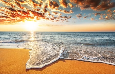 Simply Beautiful - clouds, sea view, beach, sea, sunrise, sand, sunset, nature, waves, sky