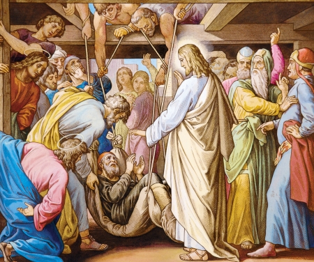 Jesus heals the paralytic - christ, jesus, miracle, bible, religion, god, gospel