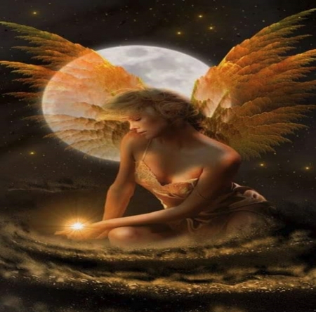 angel from heaven - moon, angel, light, spirit