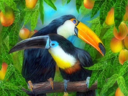 Toucans Lover - flowers, toucans, birds, beloved valentines, couple, love, love four seasons, animals