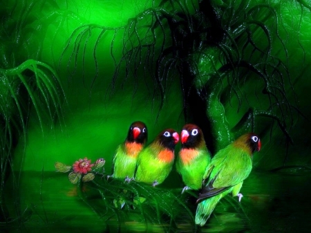 Parrot Lovers - forests, parrots, birds, beloved valentines, love, love four seasons, lovers, animals