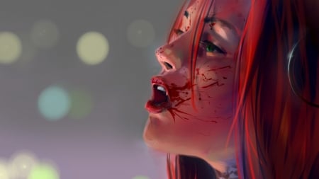 Bloodrayne - woman, face, art, blood, fantasy