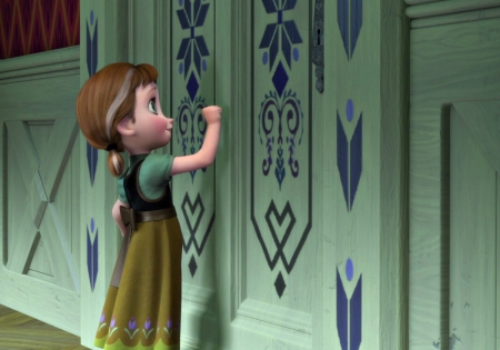 Frozen (2013) - girl, copil, child, door, fantasy, frozen, anna, green, movie, cute, princess, little, disney