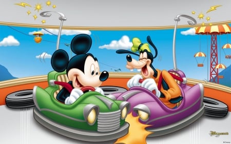 Ups! - park, mickey, funy, purple, car, goofy, green, disney, orange, mouse