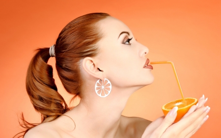 Orange juice - redhead, profile, woman, juice, girl, fruit, beauty, orange