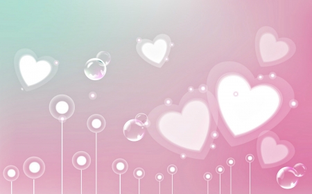 Love is in the air - white, pink, valentine, heart, bubbles, luminos, blue