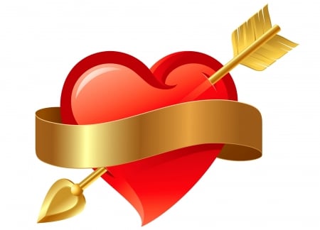 Heart - white, heart, red, valentine, golden, card, arrow