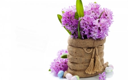 Happy Easter! - white, purple, blue, easter, card, egg, basket, flower