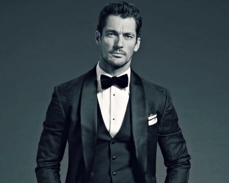 David Gandy - David Gandy, man, male, black, white, costume, model, bw, bow