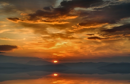 Sunset on the Lake - lake, sunset, nature, sun