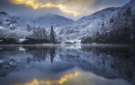 Winter - sky, lake, landscape, winter, mountains, nature, view, winter time, snow