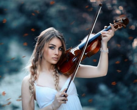 Pretty - music, violin, model, girl, blonde