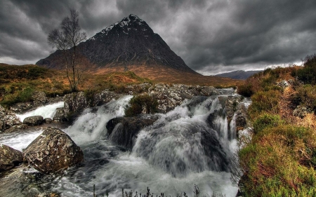 glen etive - etive, glen, mountain, river