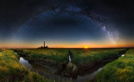 Splendor - clouds, splendor, landscape, grass, stars, sunset, nature, view, sky