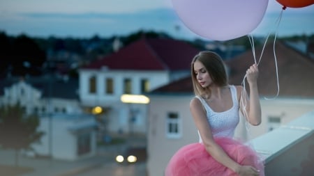 Lovely Girl - pink, woman, balloon, model