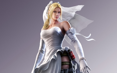 Nina Williams - veil, bride, game, blue, girl, tekken, fantasy, white, woman, nina williams, street fighter