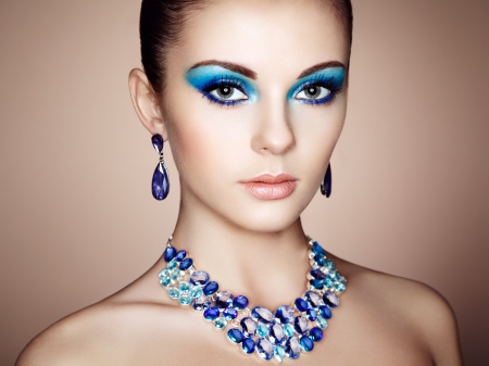 Beauty - woman, face, girl, blue, jewel, oleg gekman, make-up, model