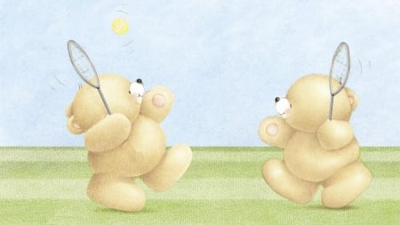 Let's get fun! - summer, card, teddy bear, cute, game, play, tennis