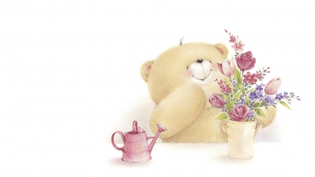 Have a lovely day! - white, card, flower, pink, teddy bear, cute