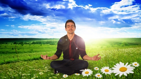 Zen Meditation - male, flowers, saturated, zen, grass, medetation