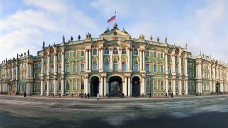 hermitage winter palace in saint petersburg - street, flag, museum, palace