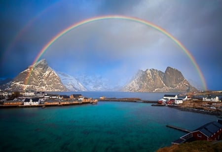 Rainbow - beautiful, rainbow, mountains, water