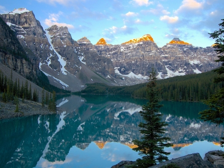 Lake Reflection - clouds, trees, winter, nature, snow, lake, mountains, reflection