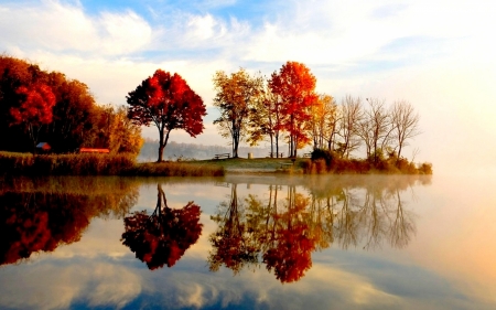 Autumn Lake - clouds, trees, nature, autumn, lake, reflection