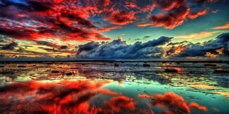 Lake Reflection - nature, sky, lake, reflection, clouds, water