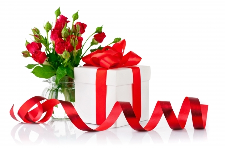 Happy Valentine's Day! - white, red, card, ribbon, bow, rose, valentine, gift