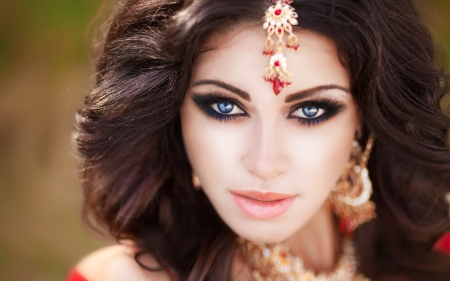 Beauty - woman, model, indian, girl, beauty, face, jewel, blue eyes